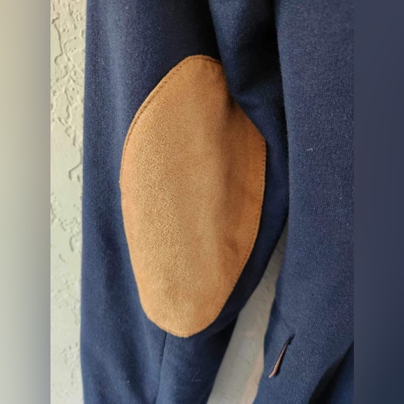 H&M NWT Navy Blue Blazer Women's Size 8 Brown Elbow Patch Career Office Preppy - Picture 7 of 11